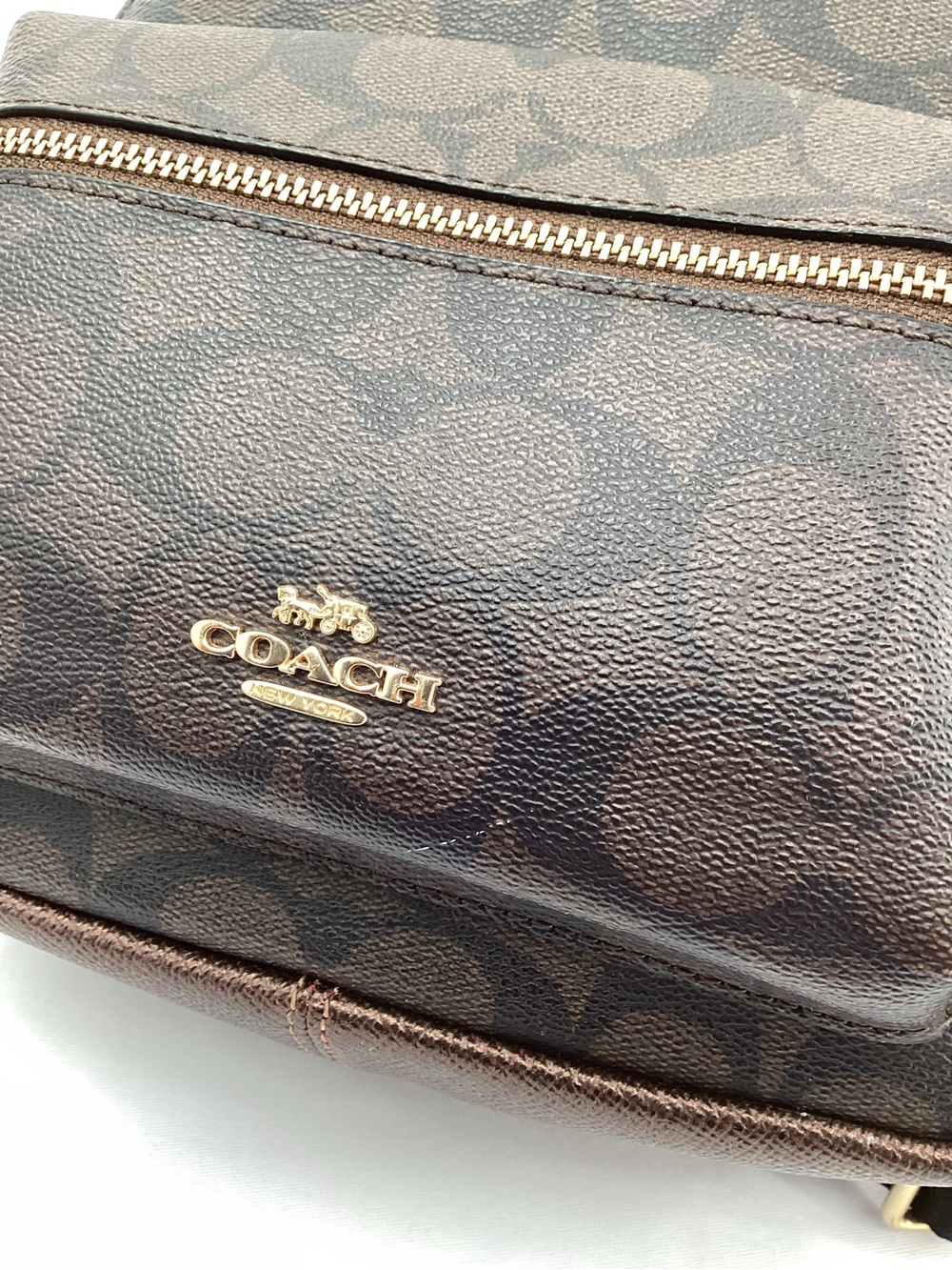 Coach Charlie Dark Mini Backpack Brown Signature Coated Canvaswith Gold Hardware - Picture 4 of 11